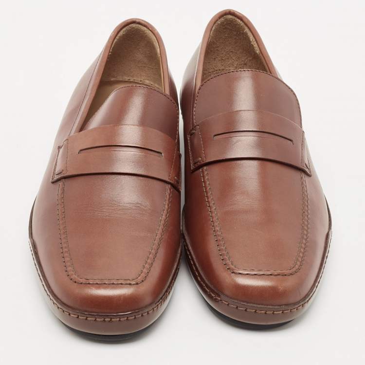 Pre Owned Louis Vuitton Brown Leather Penny Slip On Loafers Size 40.5