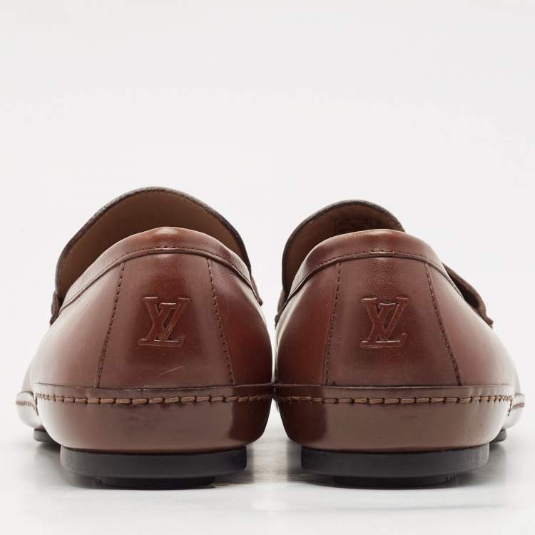 Pre Owned Louis Vuitton Brown Leather Penny Slip On Loafers Size 40.5