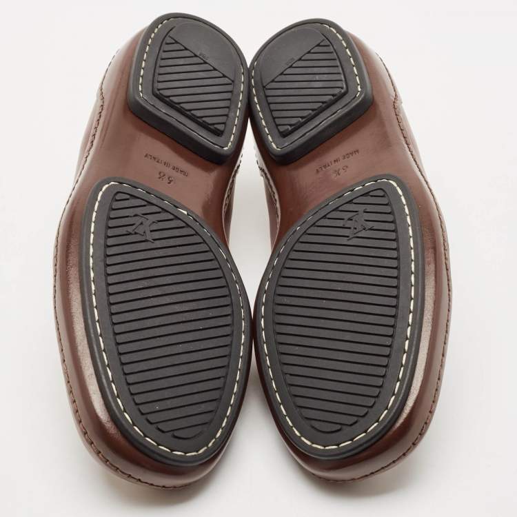 Pre Owned Louis Vuitton Brown Leather Penny Slip On Loafers Size 40.5