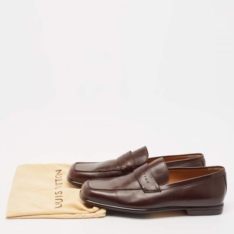 مملوكة مسبقًا Louis Vuitton Dark Brown Leather Square Toe Loafers Size 40.5