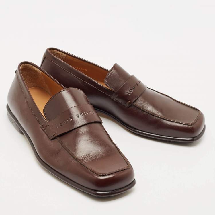 مملوكة مسبقًا Louis Vuitton Dark Brown Leather Square Toe Loafers Size 40.5