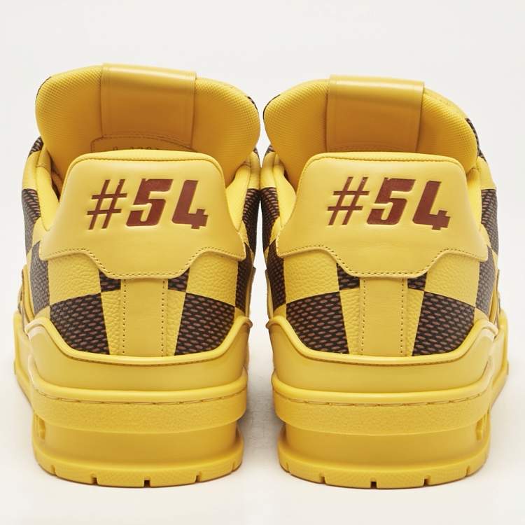 Pre Owned Louis Vuitton Yellow Damier Pop Leather LV Trainer Sneakers Size 44.5