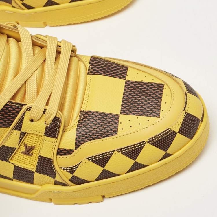 Pre Owned Louis Vuitton Yellow Damier Pop Leather LV Trainer Sneakers Size 44.5