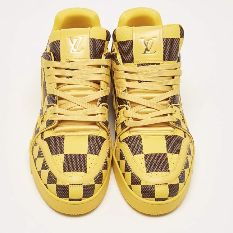 Pre Owned Louis Vuitton Yellow Damier Pop Leather LV Trainer Sneakers Size 44.5