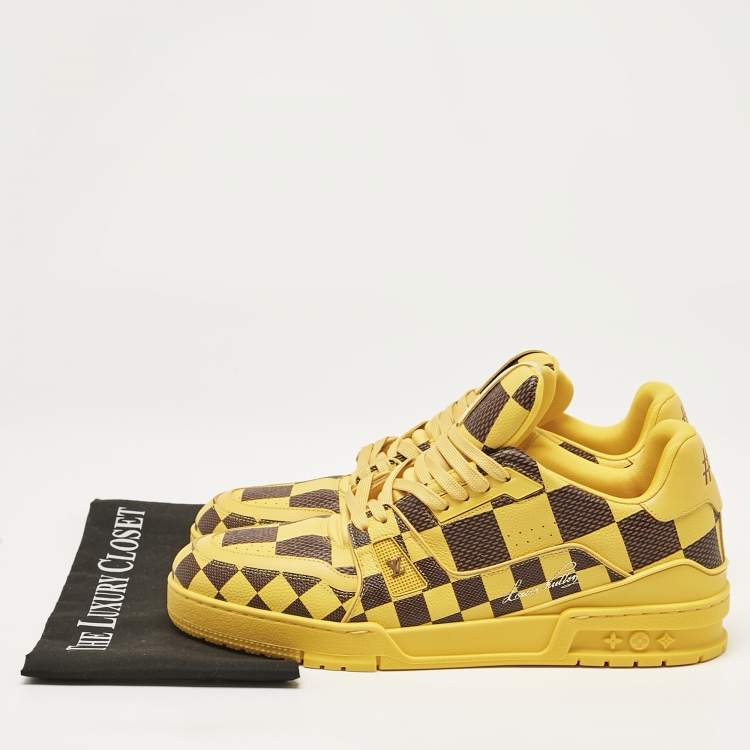 Pre Owned Louis Vuitton Yellow Damier Pop Leather LV Trainer Sneakers Size 44.5