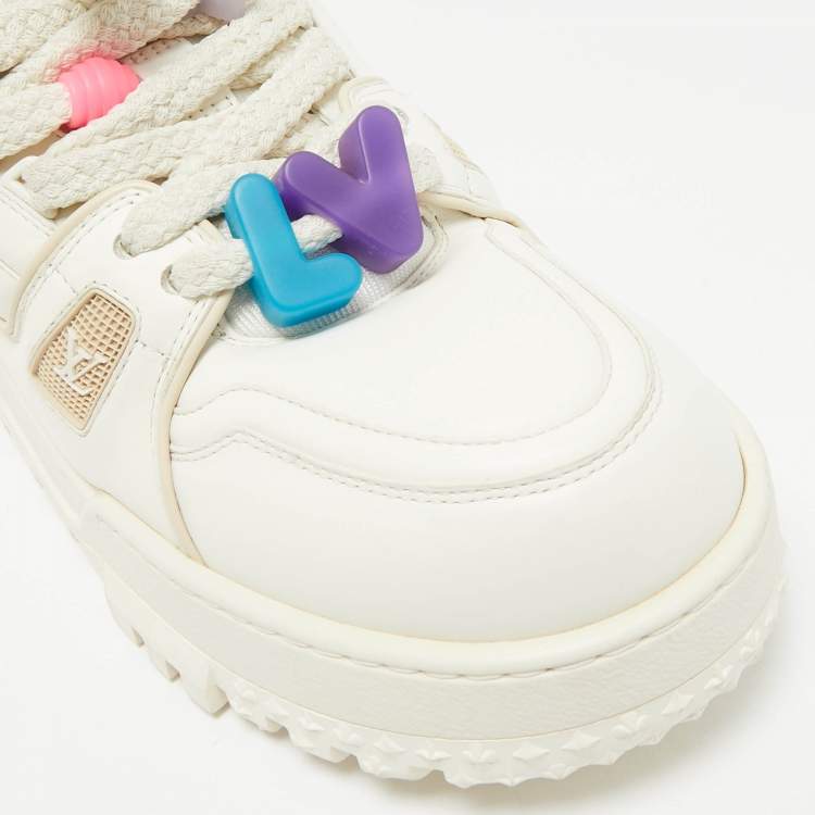 Pre Owned Louis Vuitton White Leather LV Trainer Maxi Sneakers Size 44