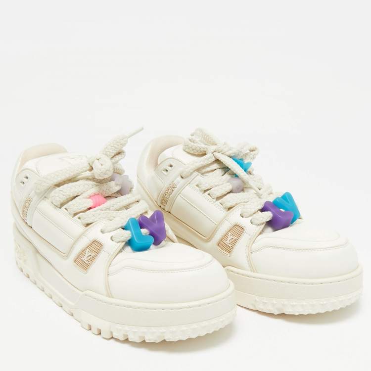 Pre Owned Louis Vuitton White Leather LV Trainer Maxi Sneakers Size 44