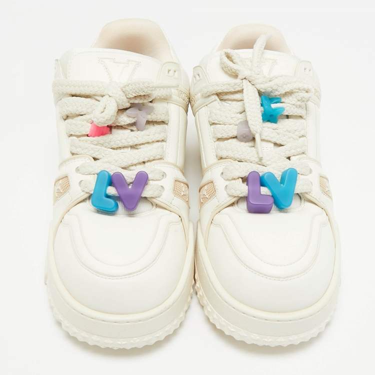 Pre Owned Louis Vuitton White Leather LV Trainer Maxi Sneakers Size 44
