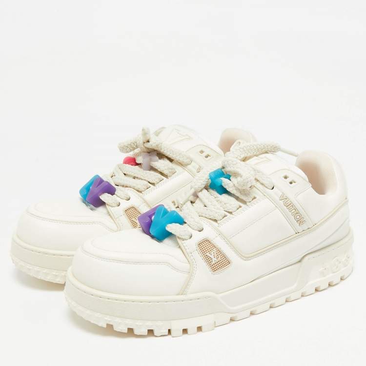 Pre Owned Louis Vuitton White Leather LV Trainer Maxi Sneakers Size 44