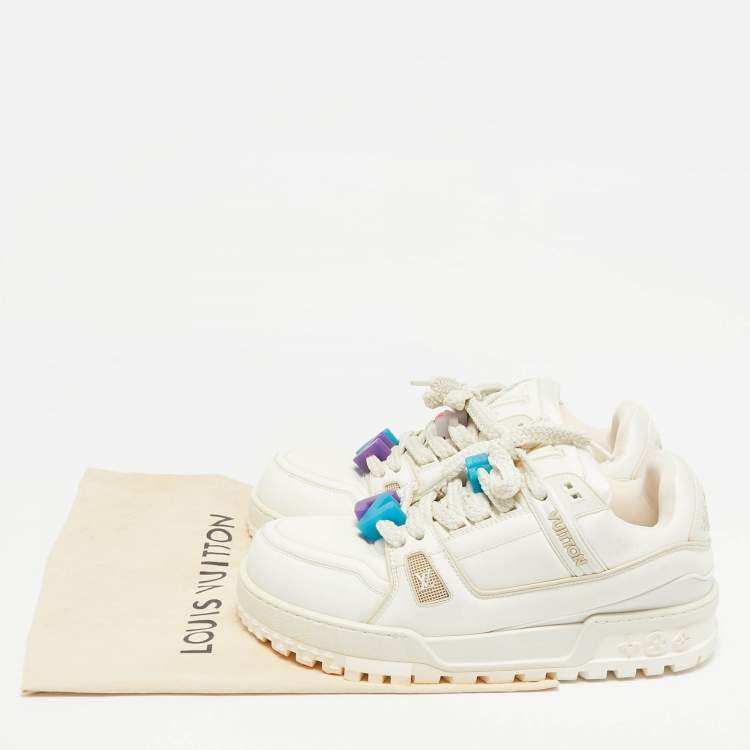 Pre Owned Louis Vuitton White Leather LV Trainer Maxi Sneakers Size 44