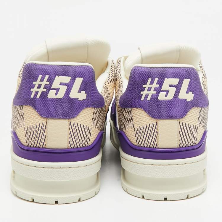 Pre Owned Louis Vuitton Purple/White Damier Leather LV Trainer Sneakers Size 44