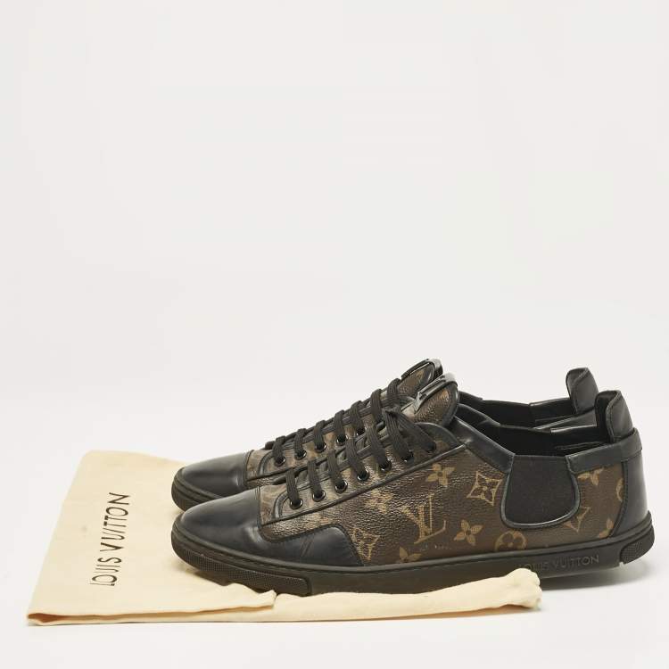 Pre Owned Louis Vuitton Black Leather and Monogram Canvas Slalom Sneakers Size 43