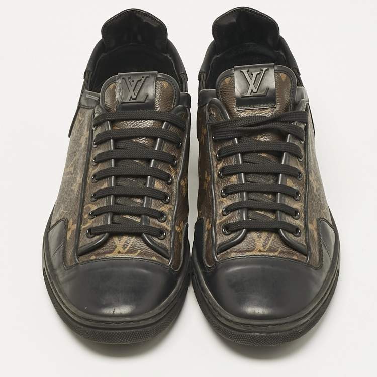Pre Owned Louis Vuitton Black Leather and Monogram Canvas Slalom Sneakers Size 43