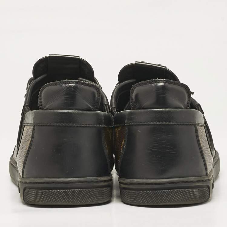 Pre Owned Louis Vuitton Black Leather and Monogram Canvas Slalom Sneakers Size 43