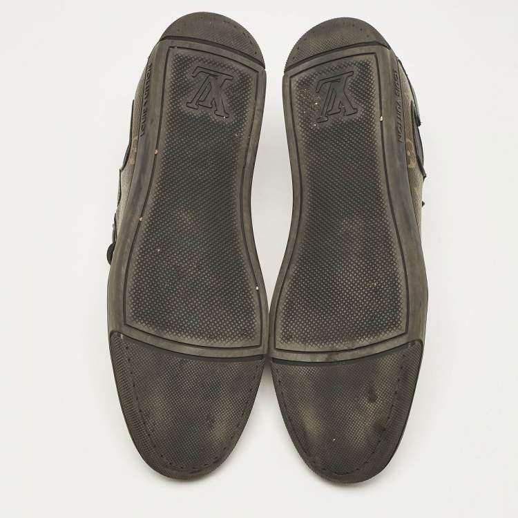 Pre Owned Louis Vuitton Black Leather and Monogram Canvas Slalom Sneakers Size 43