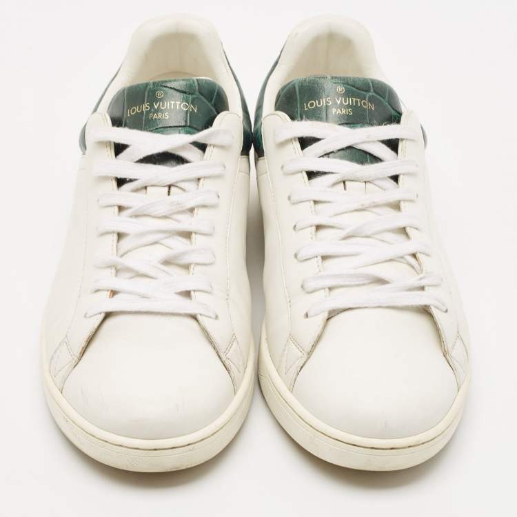 Pre Owned Louis Vuitton White/Green Crocodile Leather and Leather Luxembourg Lace Up Sneakers Size 41.5
