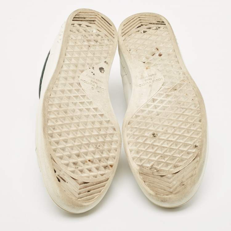 Pre Owned Louis Vuitton White/Green Crocodile Leather and Leather Luxembourg Lace Up Sneakers Size 41.5