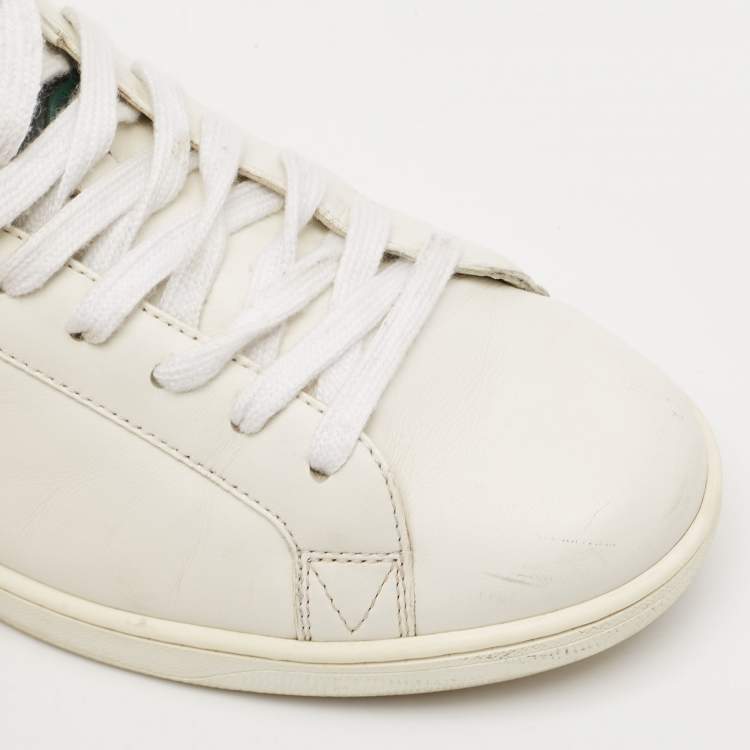 Pre Owned Louis Vuitton White/Green Crocodile Leather and Leather Luxembourg Lace Up Sneakers Size 41.5