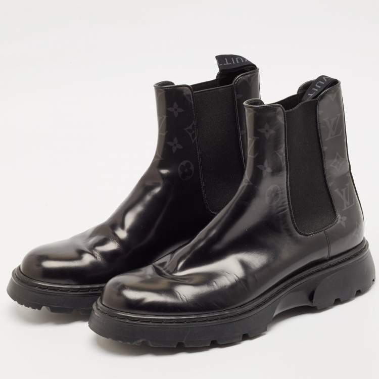 Pre Owned Louis Vuitton Black Monogram Leather  Chelsea Boots Size 43