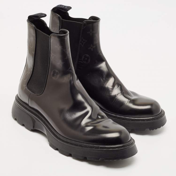 Pre Owned Louis Vuitton Black Monogram Leather  Chelsea Boots Size 43