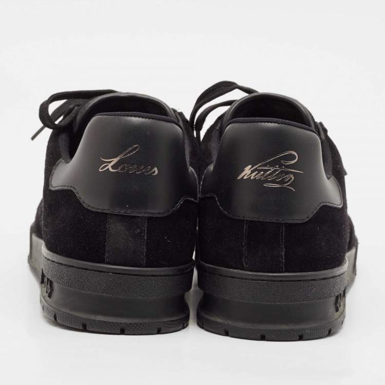 مملوكة مسبقًا Louis Vuitton Black Leather and Suede LV Trainer Lace Up Sneakers Size 43