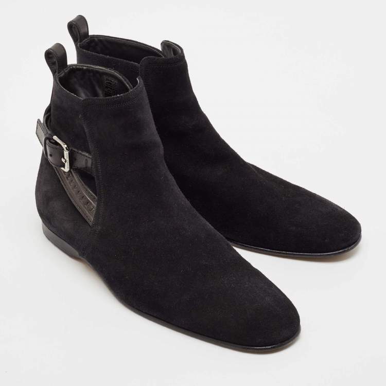 Pre Owned Louis Vuitton Black Suede Warren Ankle Length Boots Size 42.5