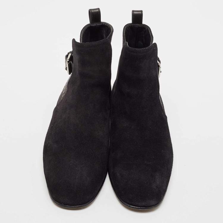 Pre Owned Louis Vuitton Black Suede Warren Ankle Length Boots Size 42.5