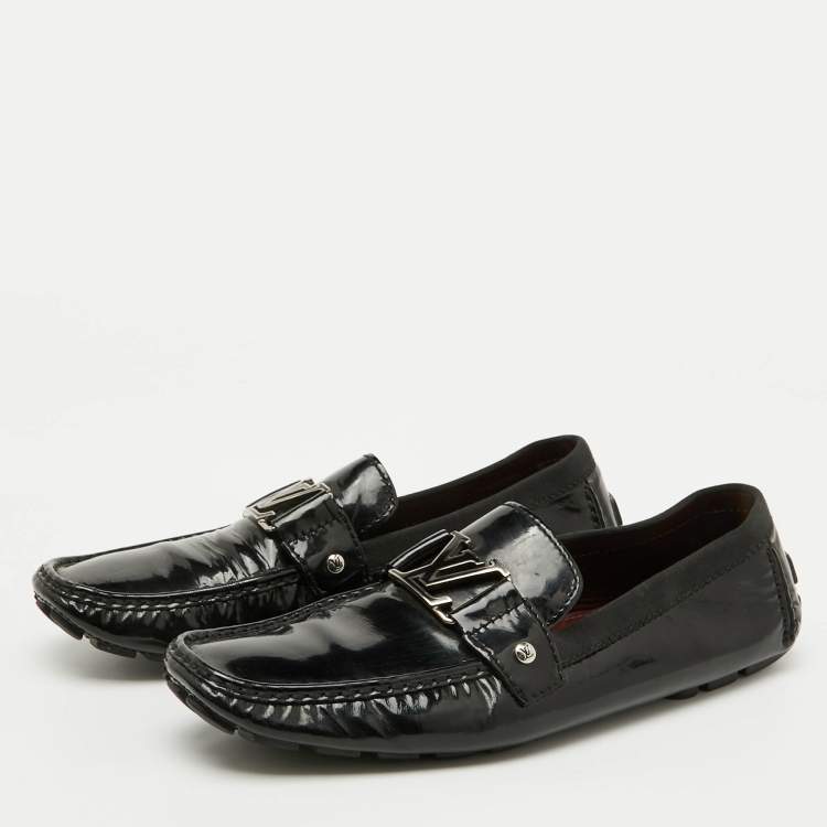 Pre Owned Louis Vuitton Black Patent Leather Monte Carlo Loafers Size 44.5