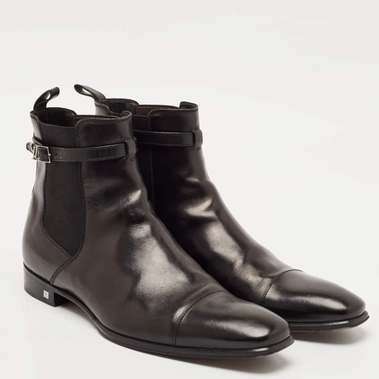 Pre Owned Louis Vuitton Black Leather Greenwich Ankle Boots Size 42