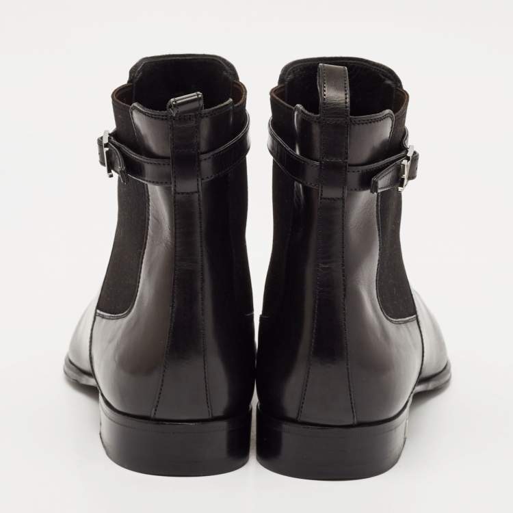 Pre Owned Louis Vuitton Black Leather Greenwich Ankle Boots Size 42