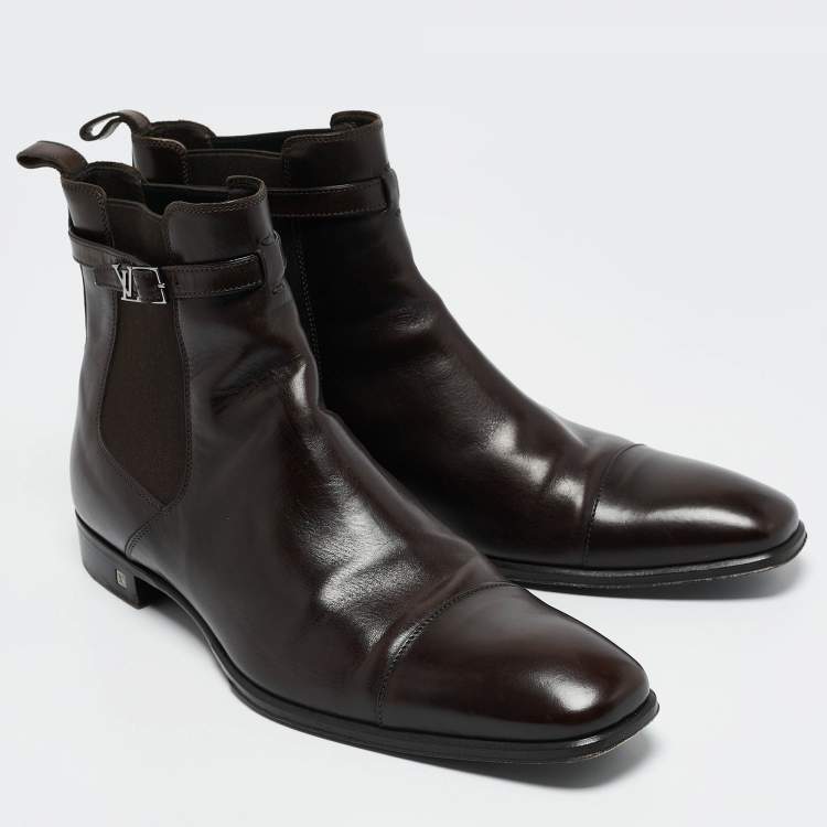 Pre Owned Louis Vuitton Brown Leather Loyalty Ankle Boots Size 42