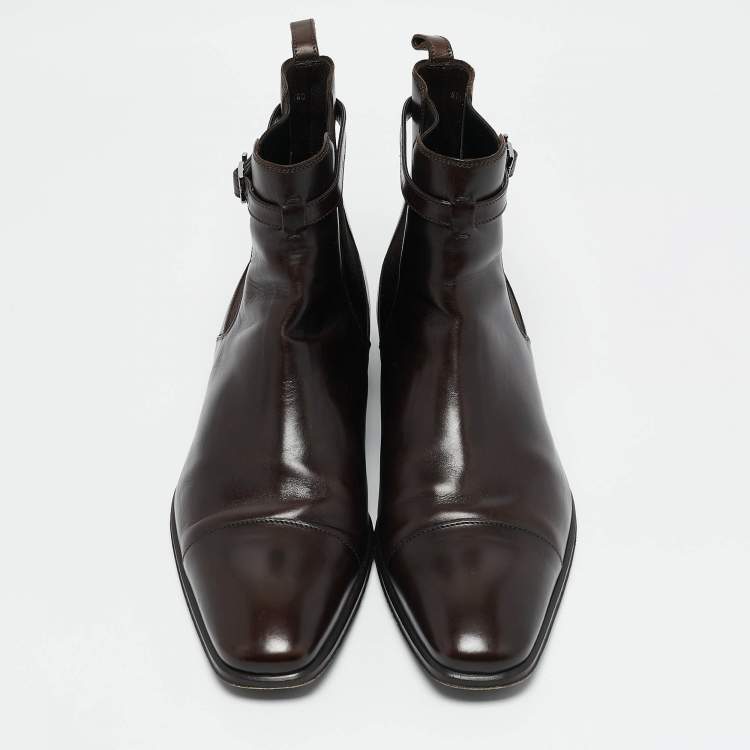 Pre Owned Louis Vuitton Brown Leather Loyalty Ankle Boots Size 42