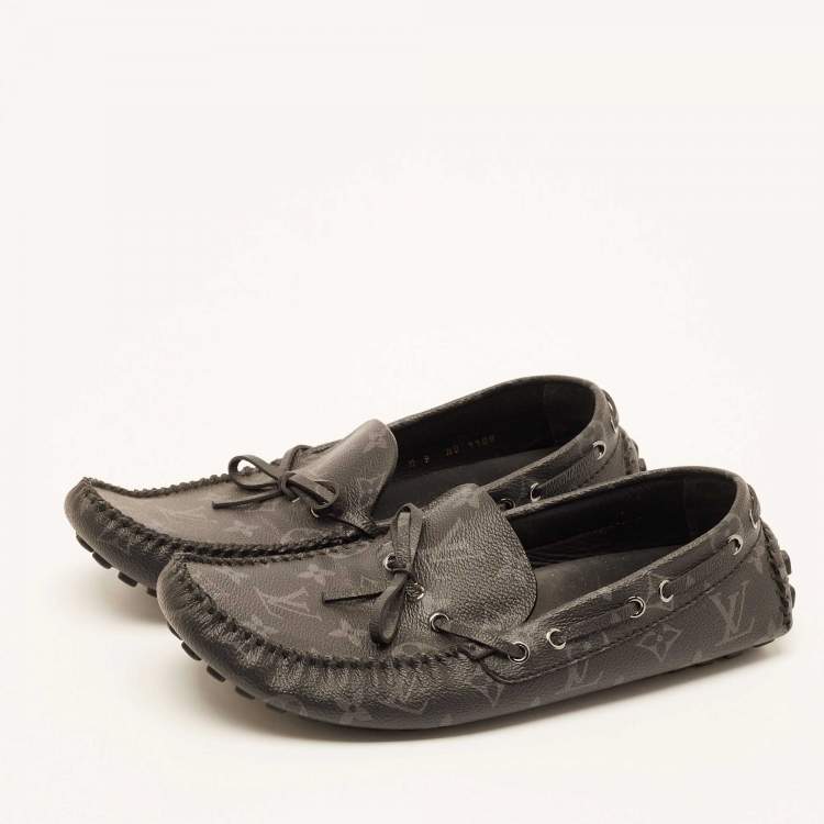Pre Owned Louis Vuitton Black Monogram Canvas Arizona Slip On Loafers Size 43