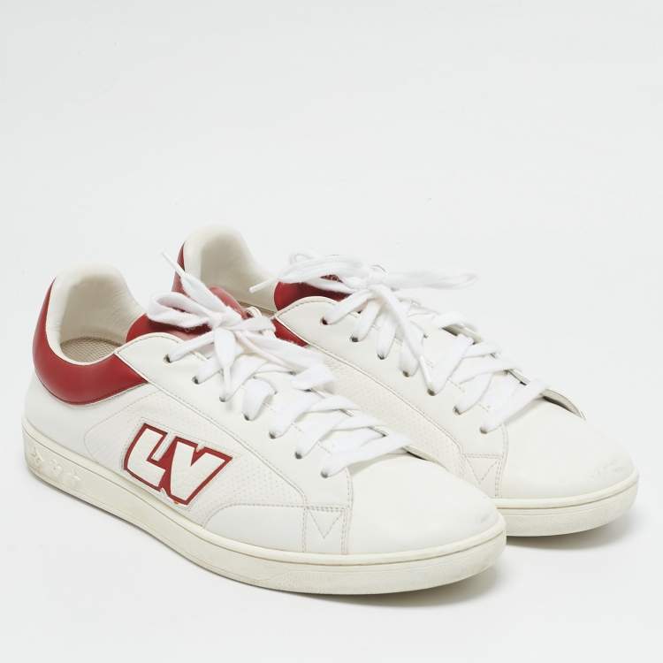 Pre Owned Louis Vuitton White Leather Luxembourg Lace Up Sneakers Size 42