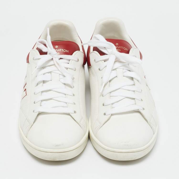 Pre Owned Louis Vuitton White Leather Luxembourg Lace Up Sneakers Size 42