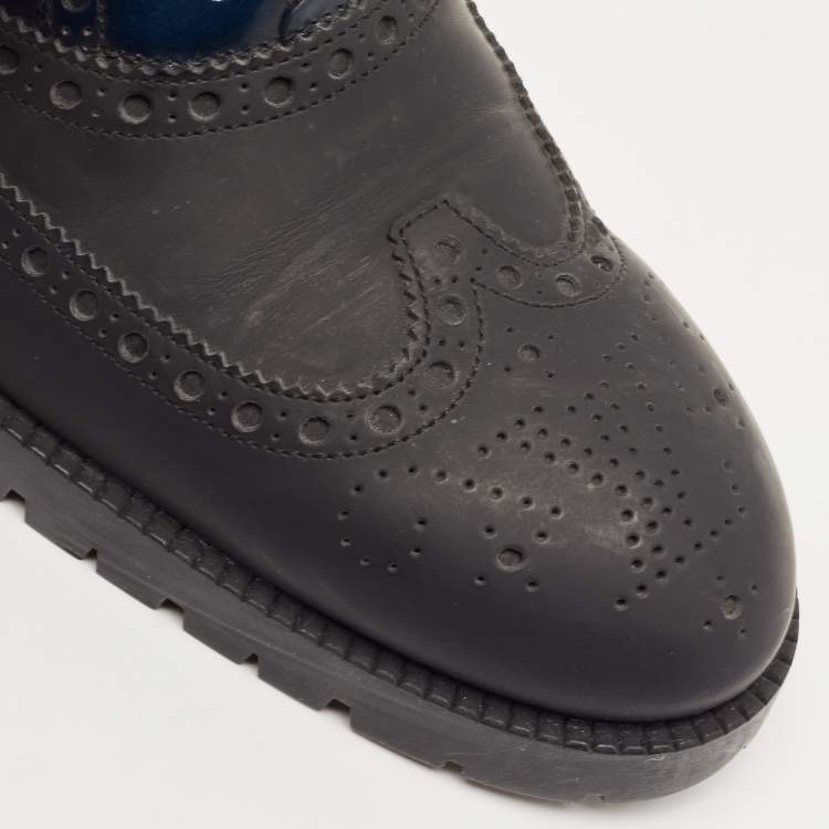 Pre Owned Louis Vuitton Black/Navy Blue Brogue Leather Lace Up Oxfords Size 42