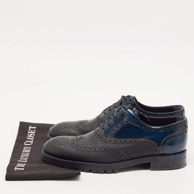 Pre Owned Louis Vuitton Black/Navy Blue Brogue Leather Lace Up Oxfords Size 42