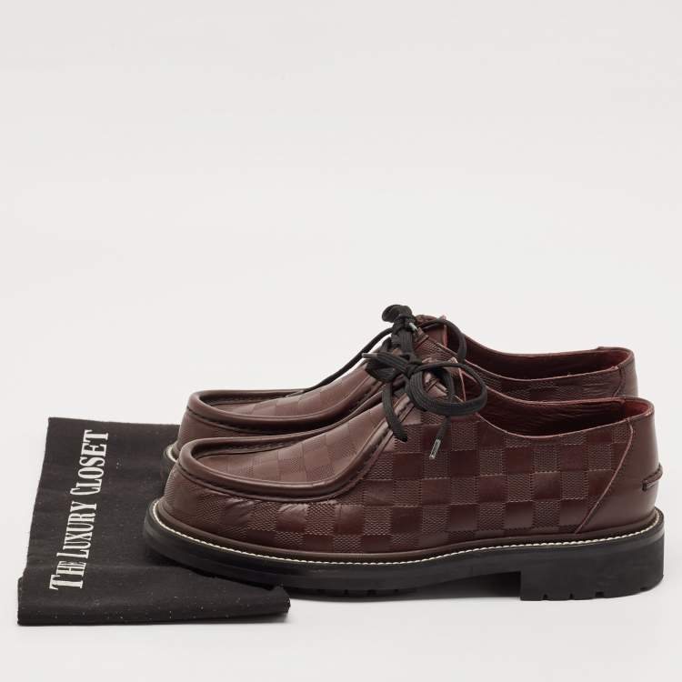 Pre Owned Louis Vuitton Burgundy Damier Infini Leather LV Ranger Derby Size 42