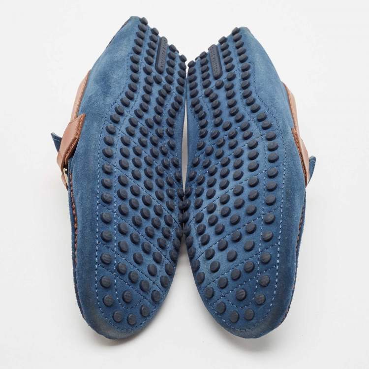 Pre Owned Louis Vuitton Blue/Brown Suede Hockenheim Loafers Size 42.5
