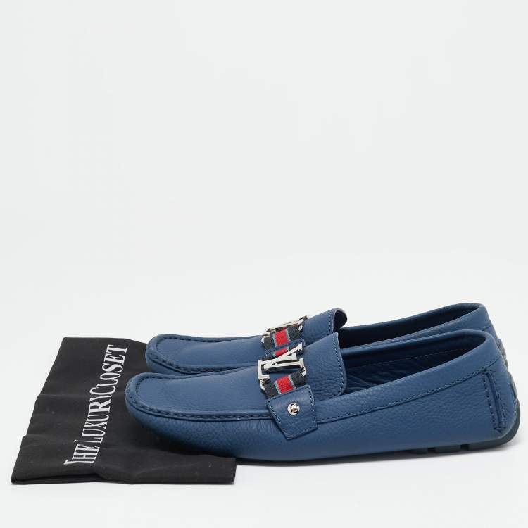 Pre Owned Louis Vuitton Blue Leather Ribbon Monte Carlo Slip On Loafers Size 42.5