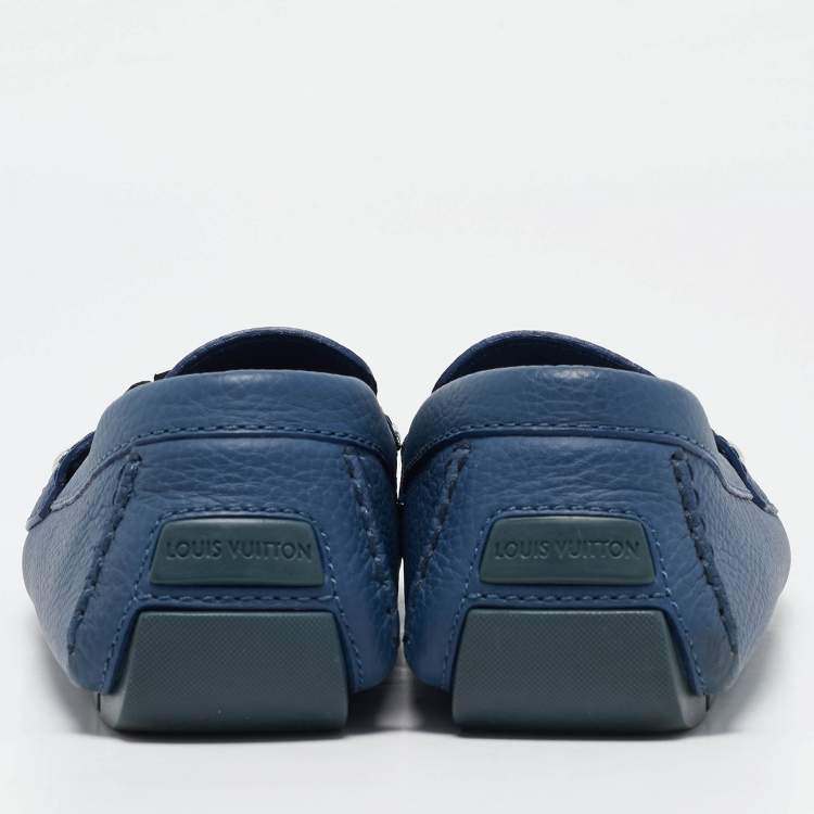 Pre Owned Louis Vuitton Blue Leather Ribbon Monte Carlo Slip On Loafers Size 42.5