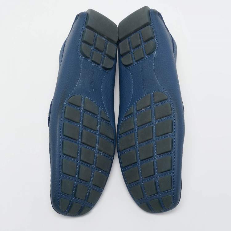 Pre Owned Louis Vuitton Blue Leather Ribbon Monte Carlo Slip On Loafers Size 42.5