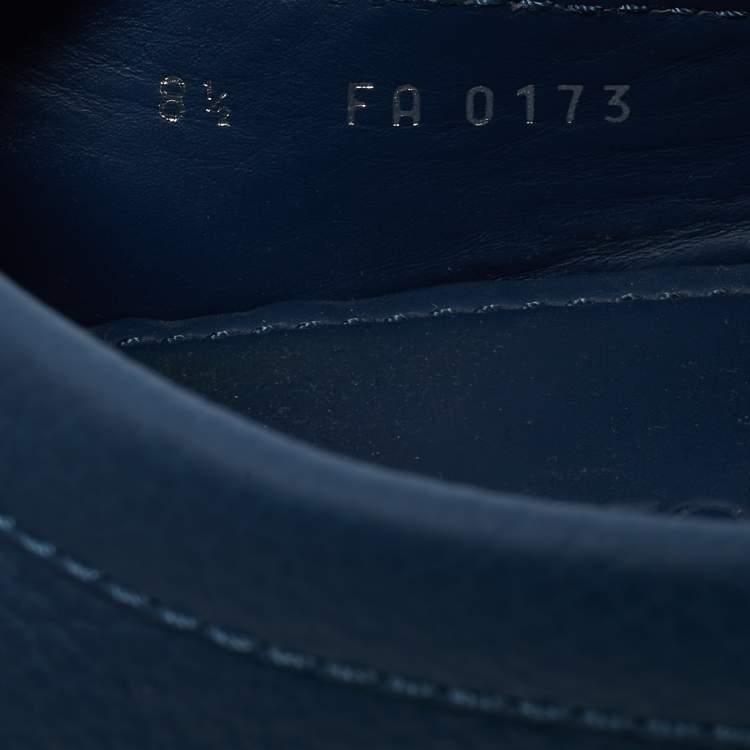 Pre Owned Louis Vuitton Blue Leather Ribbon Monte Carlo Slip On Loafers Size 42.5