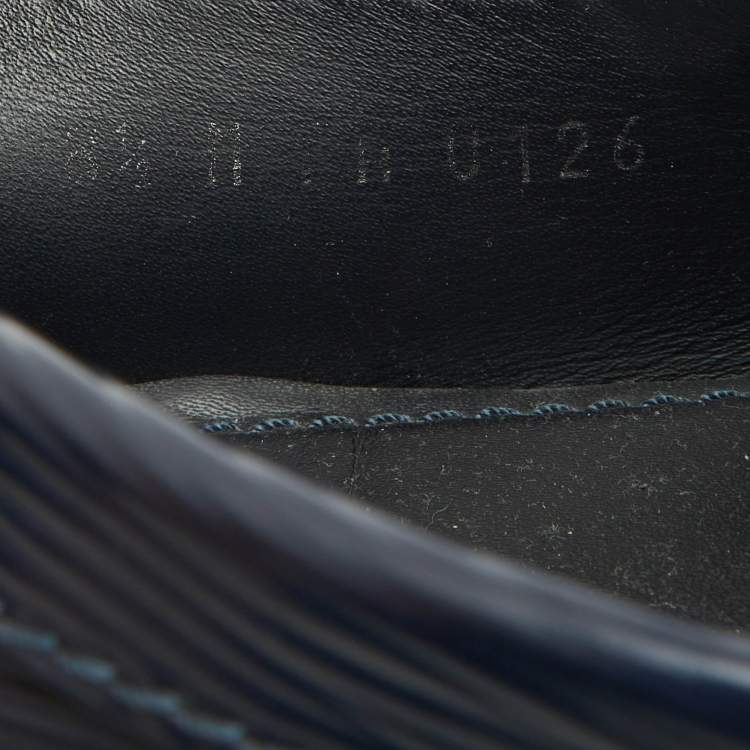 Pre Owned Louis Vuitton Navy Blue Leather Monte Carlo Slip On Loafers Size 42.5