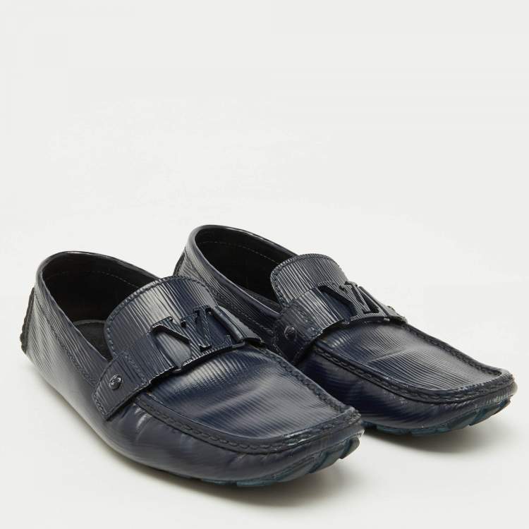 Pre Owned Louis Vuitton Navy Blue Leather Monte Carlo Slip On Loafers Size 42.5