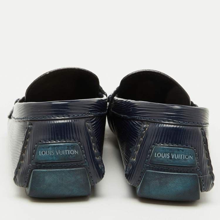 Pre Owned Louis Vuitton Navy Blue Leather Monte Carlo Slip On Loafers Size 42.5