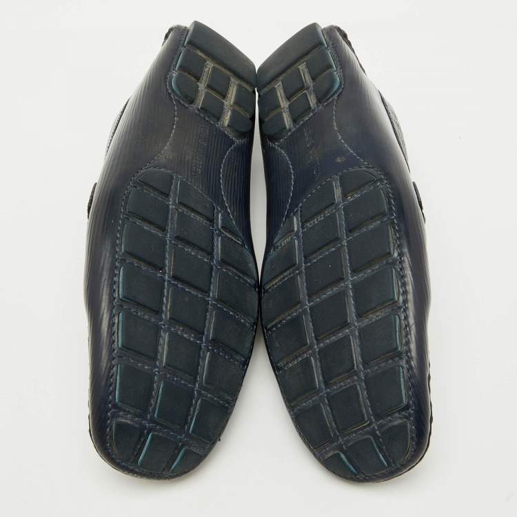 Pre Owned Louis Vuitton Navy Blue Leather Monte Carlo Slip On Loafers Size 42.5