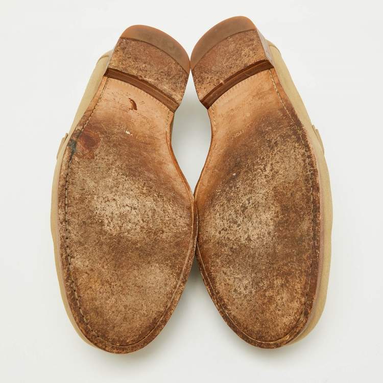 Pre Owned Louis Vuitton Beige Nubuck Leather Major Slip On Loafers Size 42.5