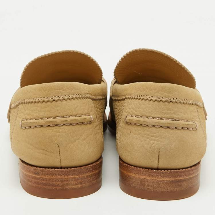 Pre Owned Louis Vuitton Beige Nubuck Leather Major Slip On Loafers Size 42.5