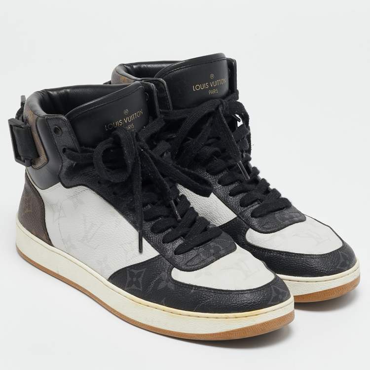 Pre Owned Louis Vuitton Tricolor Monogram Canvas and Leather Rivoli High Top Sneakers Size 39